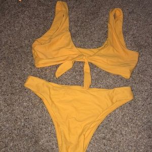 Yellow tie front bikini set size small